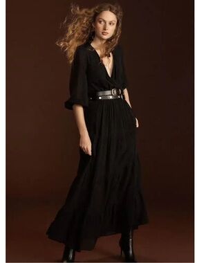 Amour Vert Black V-Neck Wrap Long Maxi Dress